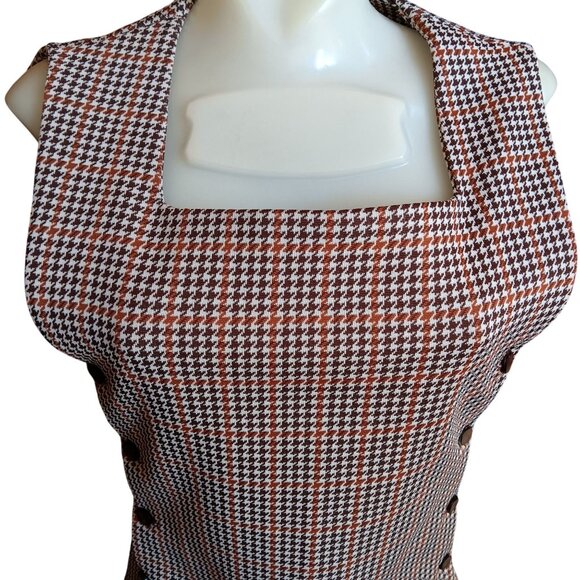 1OF1 Medium Vintage 1970's Houndstooth Sleeveless Button-Side Top Handmade Mom - Picture 2 of 6